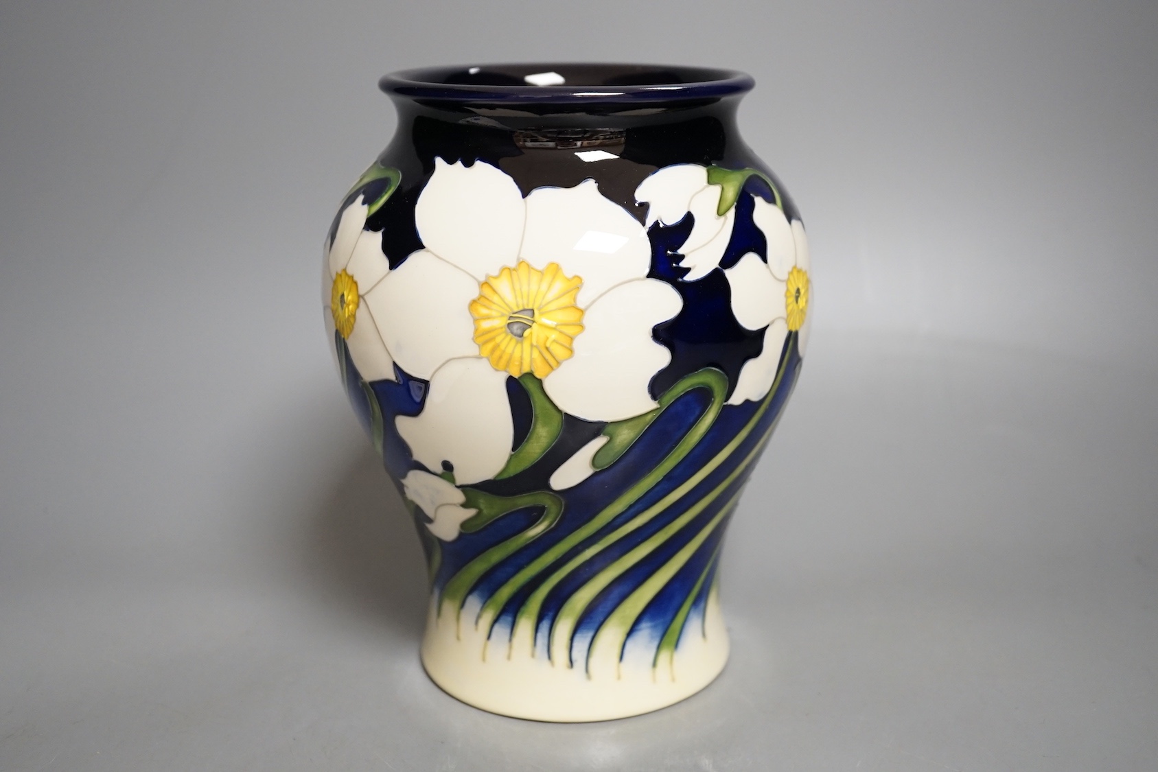 A Moorcroft 'spring breeze' trial vase, 29.1.15, 18cms high.